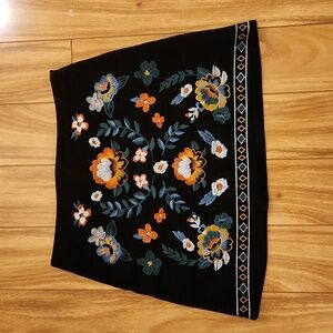 Black embroidered floral skirt